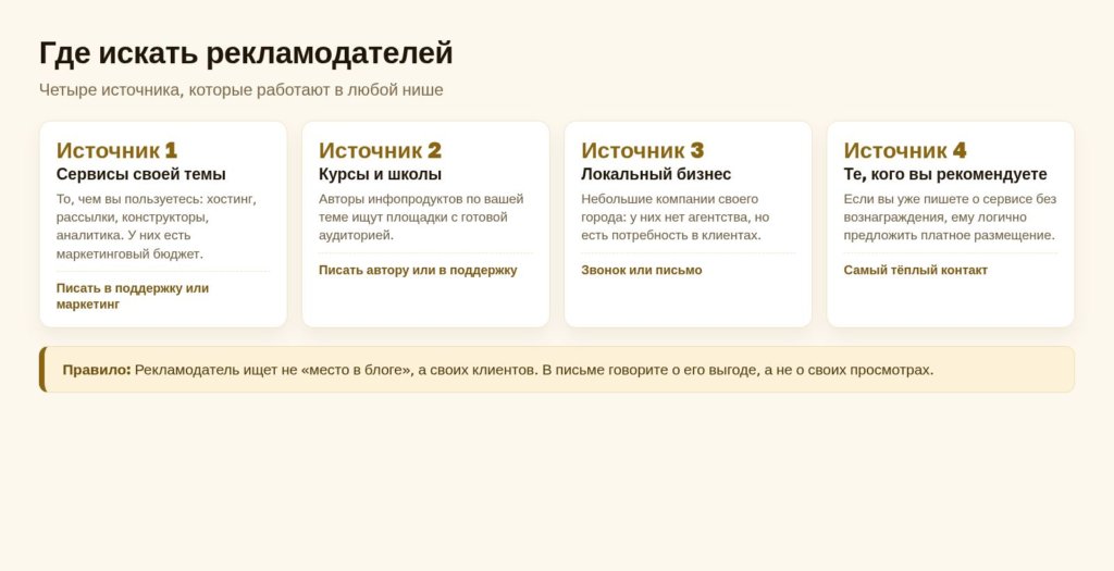 Схема: где искать рекламодателей своему блогу