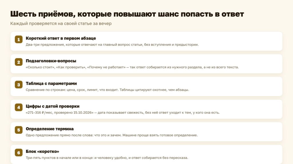 Схема: шесть приёмов, которые повышают шанс попасть в ответ