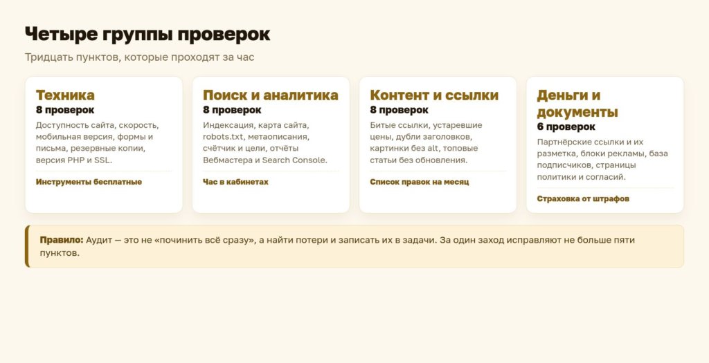 Схема: четыре группы проверок блога