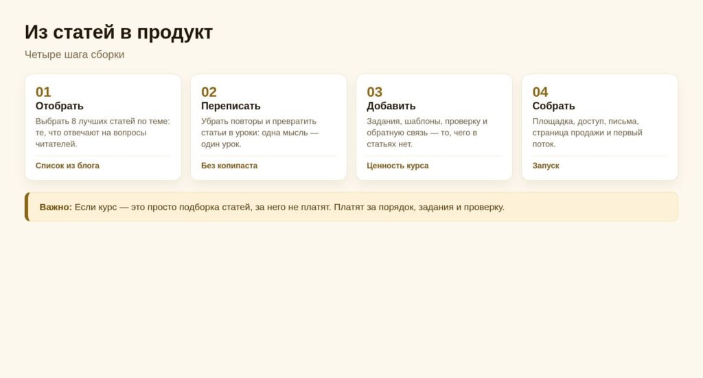 Схема: из статей в продукт