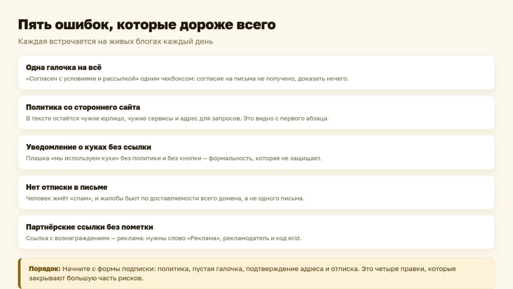 Схема: пять ошибок в документах и согласиях блога