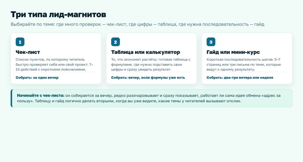 Схема: три типа лид-магнитов