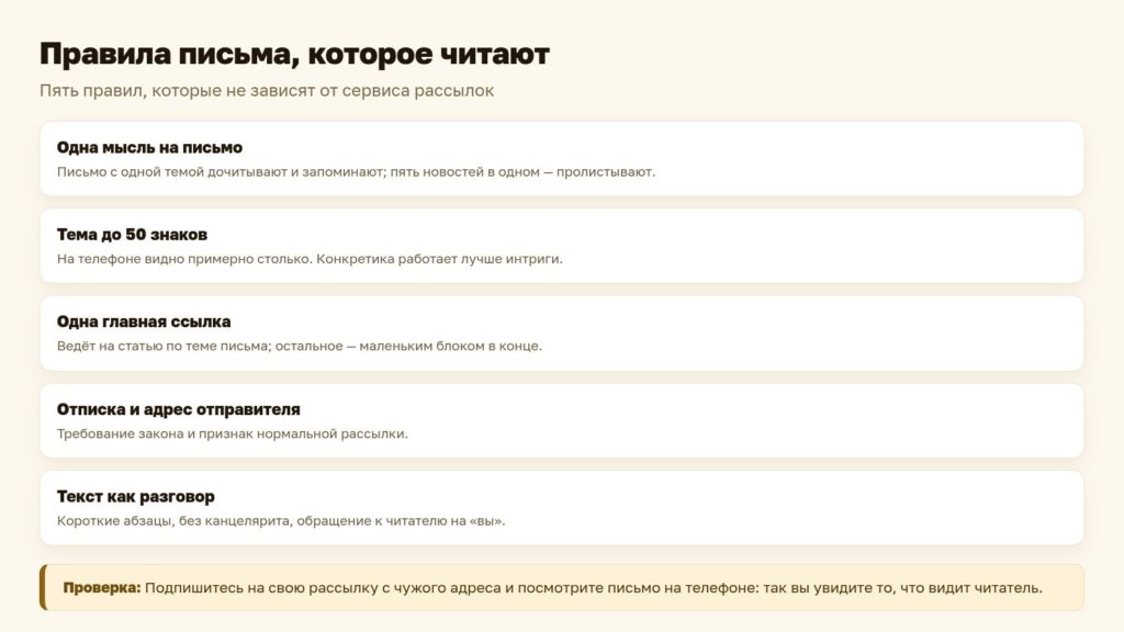 Схема: правила письма, которое читают