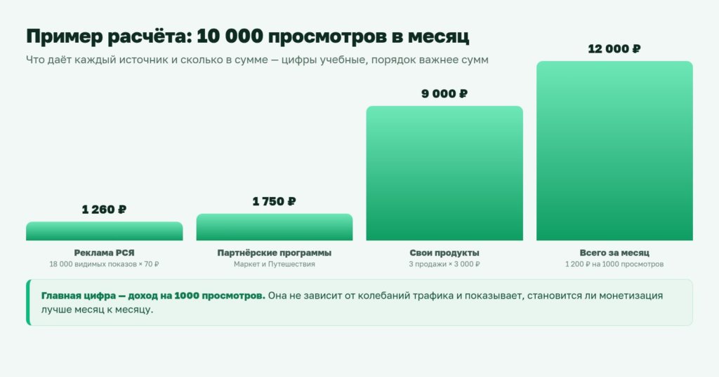 Диаграмма: расчёт дохода блогера на 10 тысяч просмотров