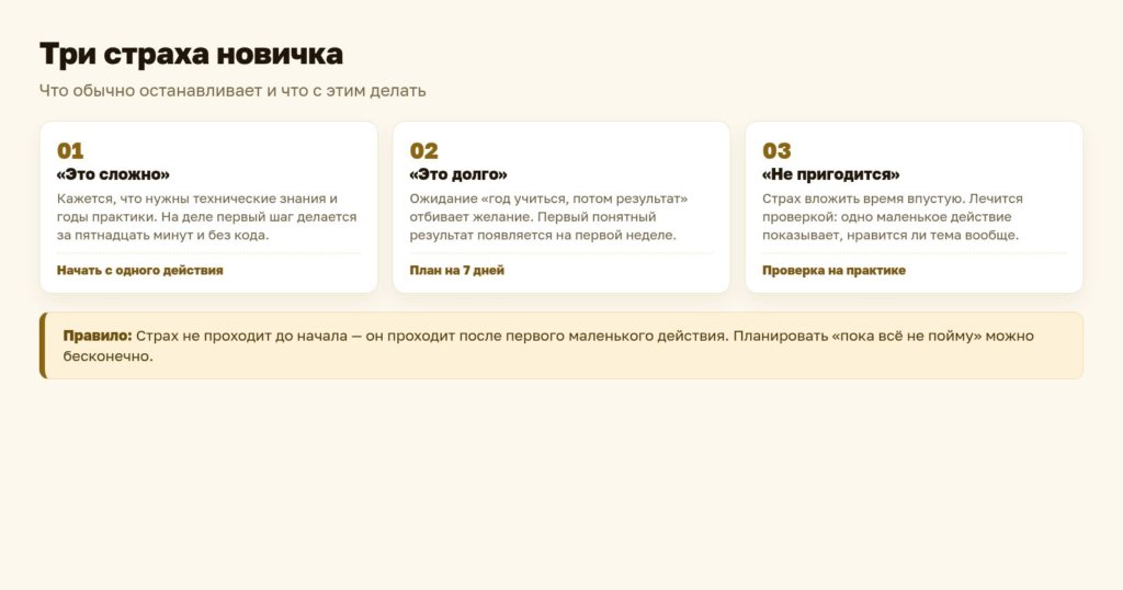 Схема: три страха новичка