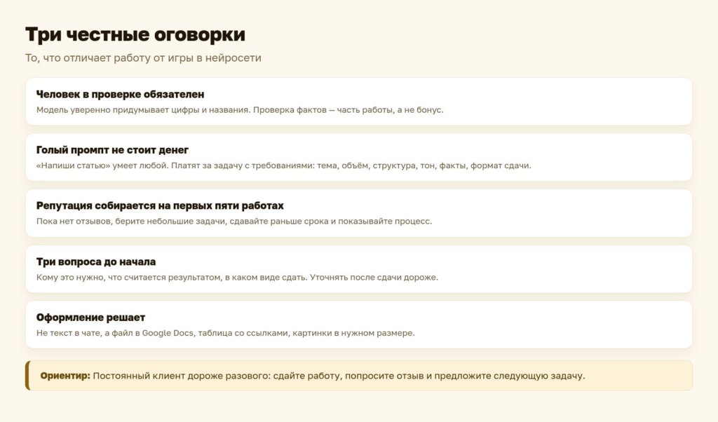 Схема: три честные оговорки о заработке на нейросетях