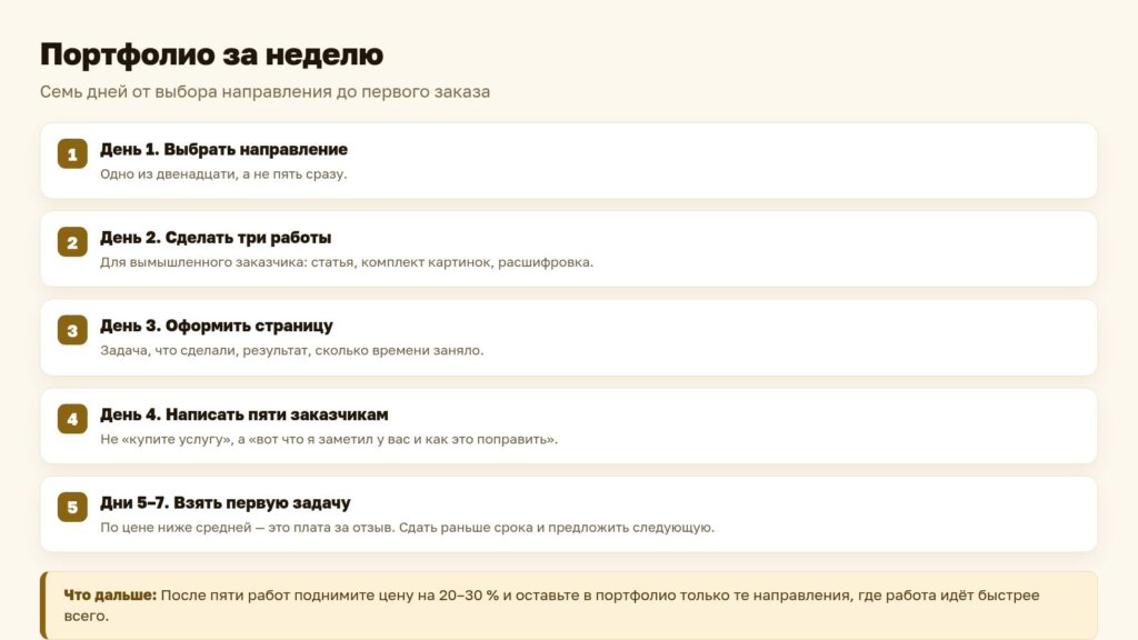 Схема: портфолио за неделю