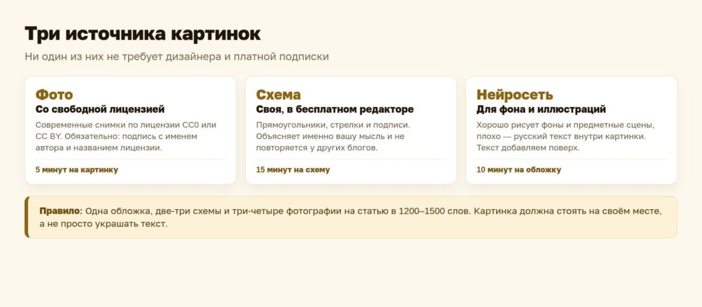 Схема: три источника картинок для статьи