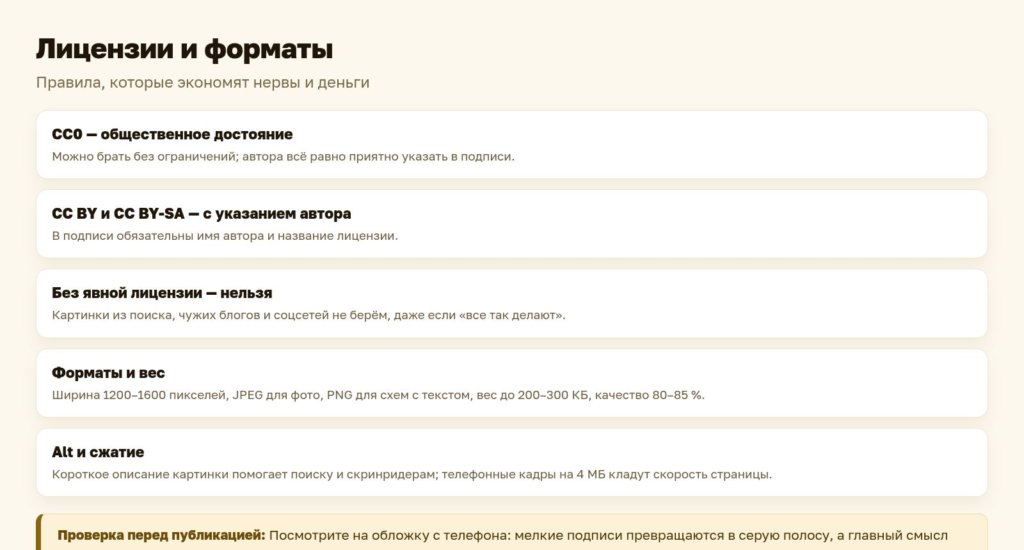 Схема: лицензии и форматы картинок