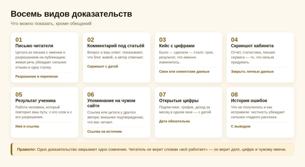 Схема: восемь видов доказательств