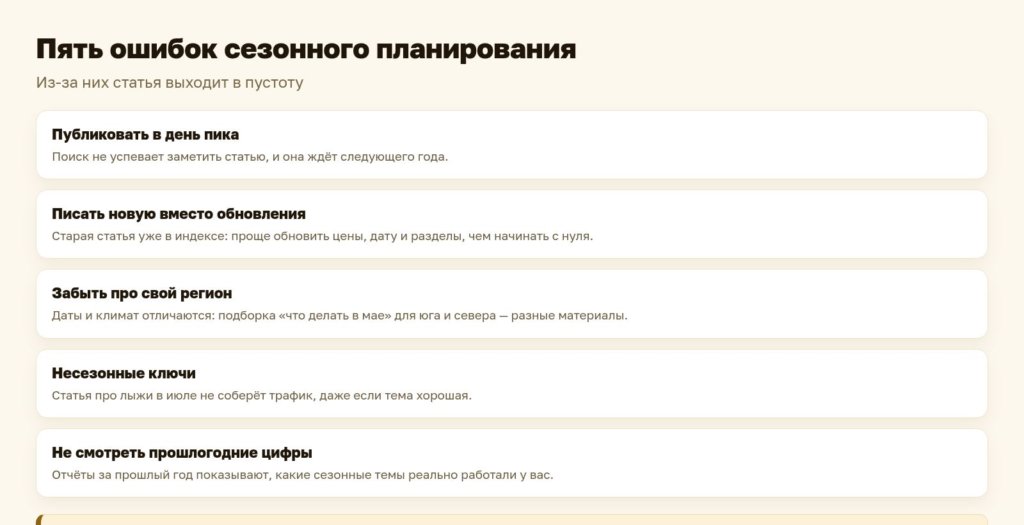 Схема: пять ошибок сезонного планирования