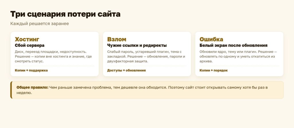 Схема: три сценария потери сайта