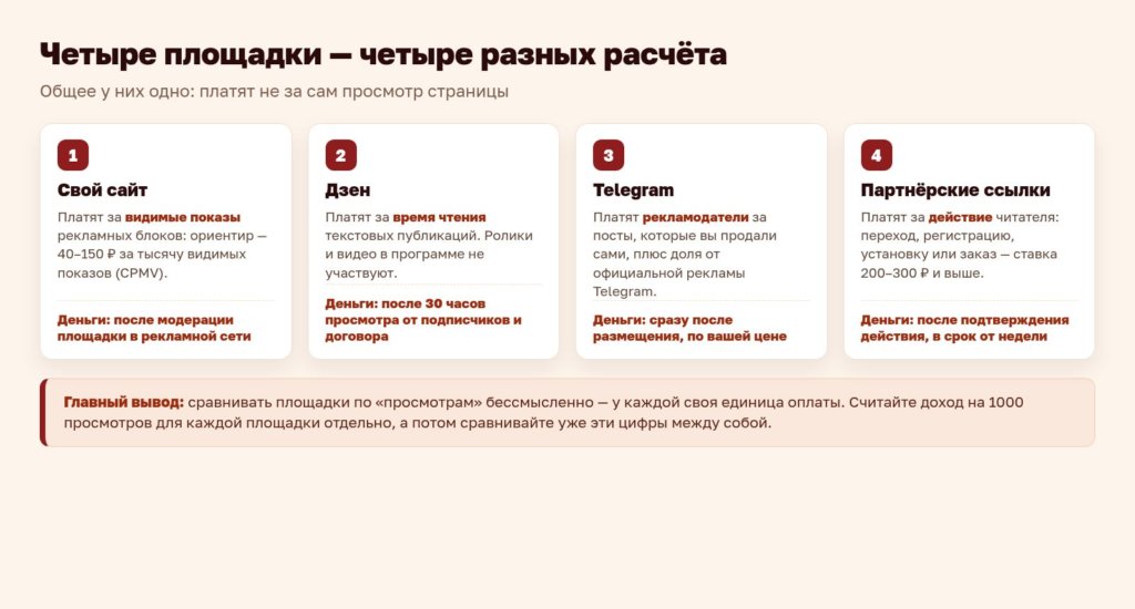 Схема: четыре площадки — четыре разных расчёта