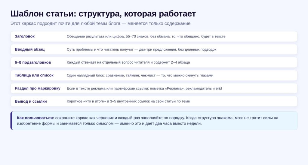 Схема: шаблон структуры статьи