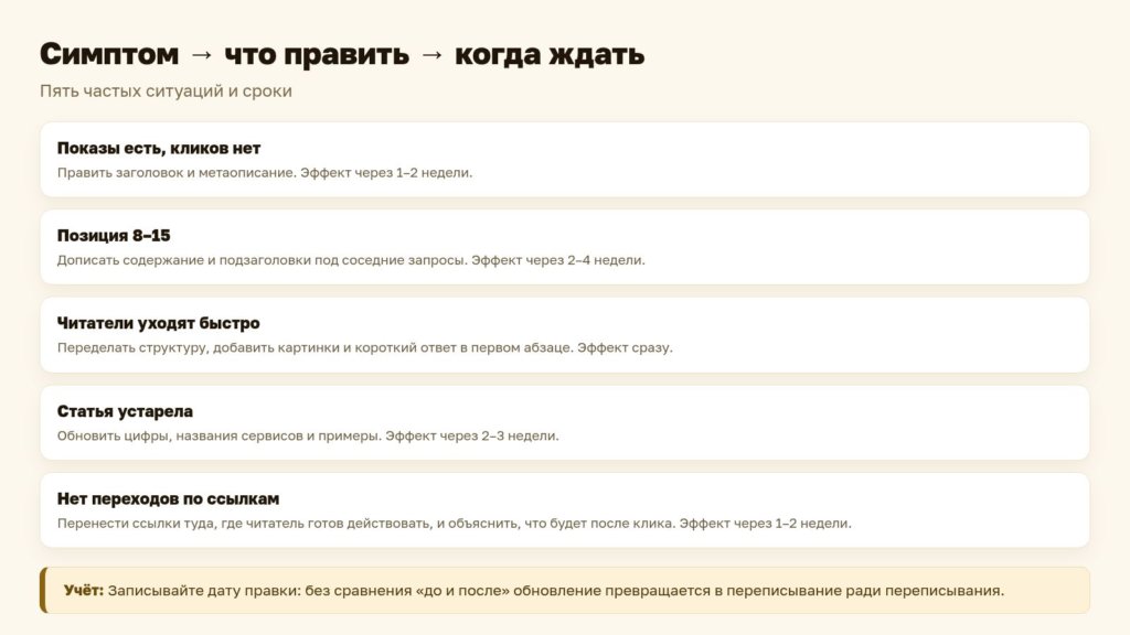 Схема: что править и когда ждать эффект